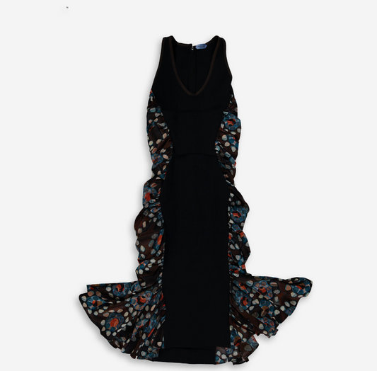 Mugler Black Patterned Silk Midi Dress